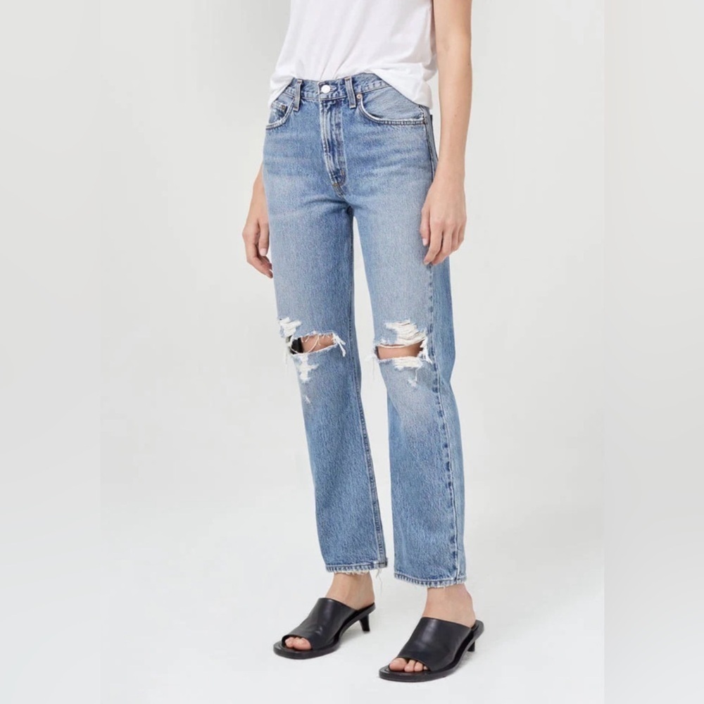 Agolde - Mia High Rise Distressed Straight Jeans